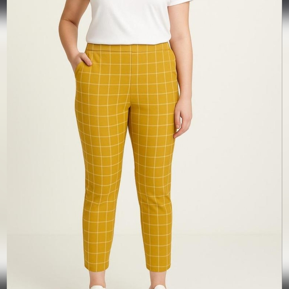 a new day Women's Mustard Check Ankle Pants